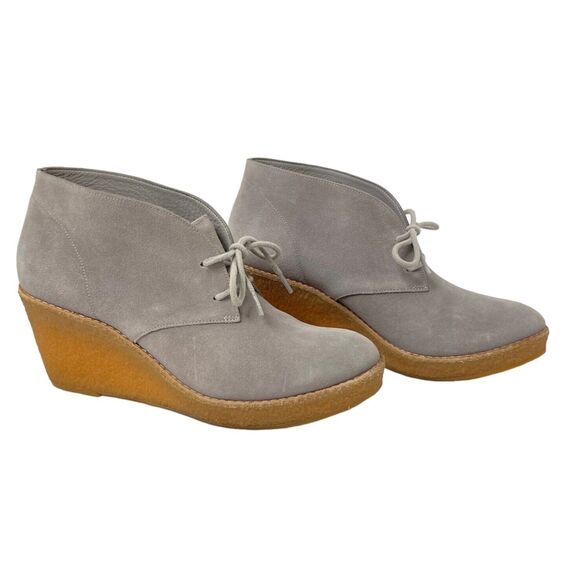 Cole Hann Womens 8.5 Halley Chukka Boots Grey Leather and Brown Wedge Lace Ankle - Picture 1 of 12